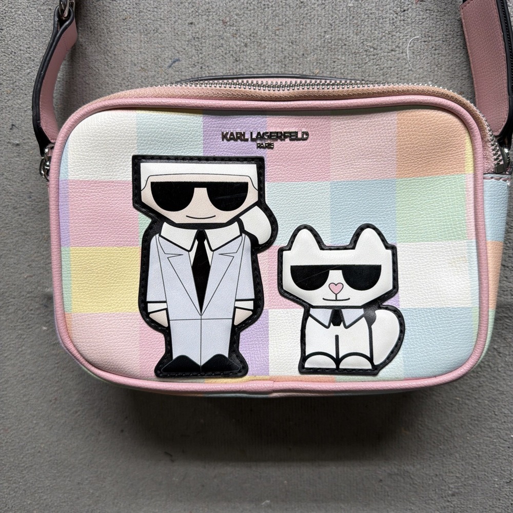 Karl Lagerfeld Paris Camera Bag Crossbody Choupette Ikonik Pastel Plaid Maybelle